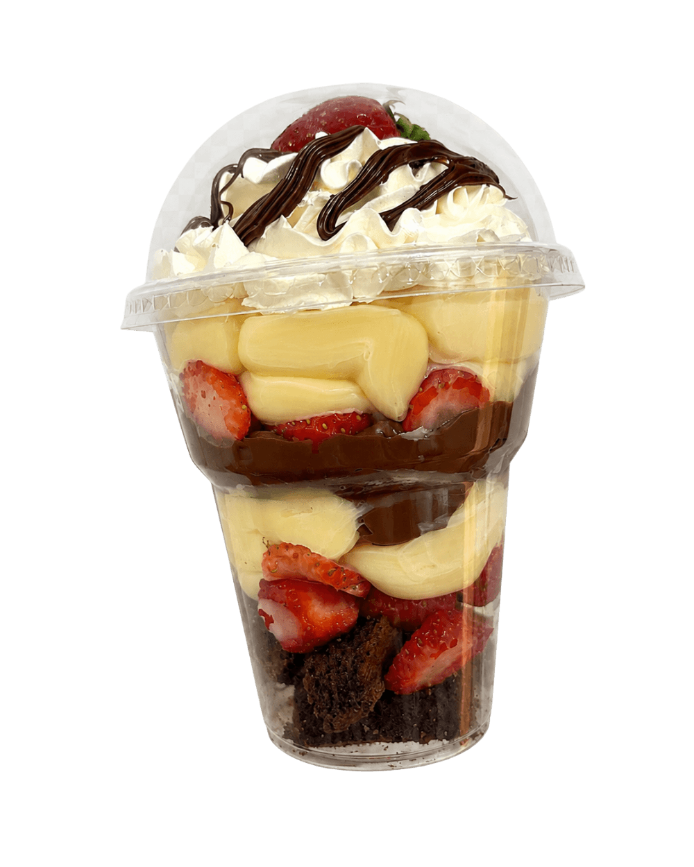 Copo da Felicidade com morango, creme e brownie