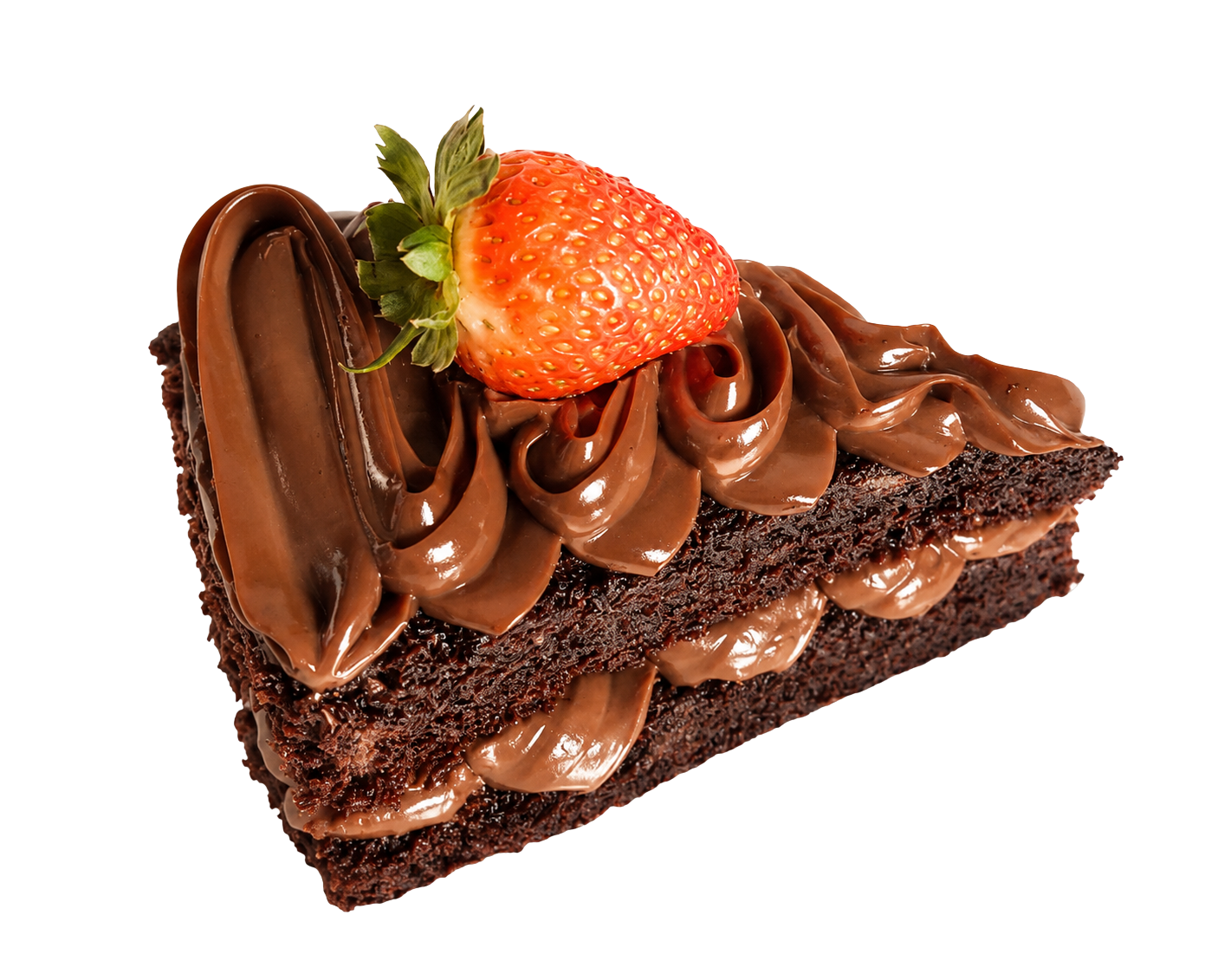 Fatia de bolo de chocolate com cobertura de brigadeiro gourmet